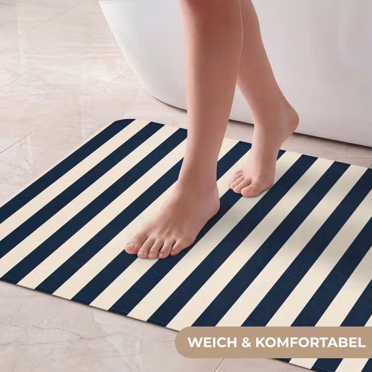 Verticale strepen - Blauw - Crème Badmat middel 997 -USP_ZachtDE