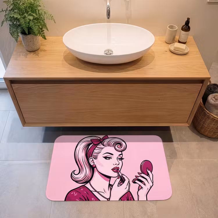 Vintage - Vrouw - Roze Badmat middel -sfeer1