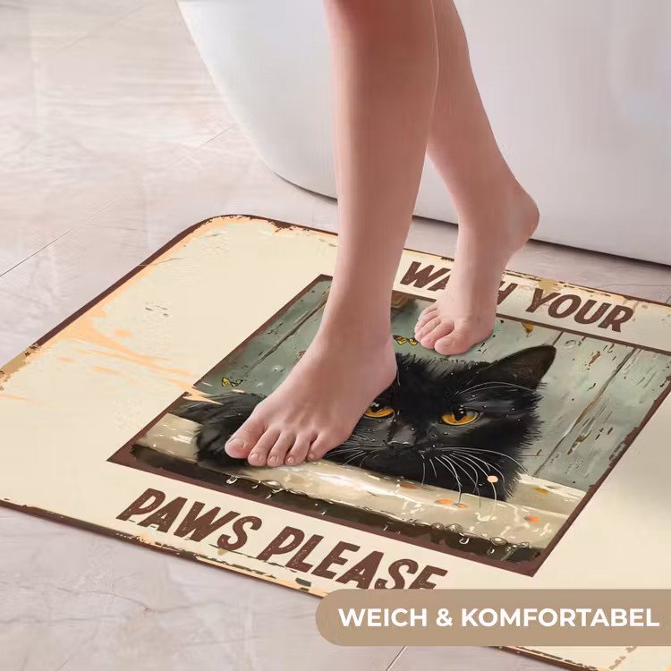 Vintage - Kat - Quotes - Wash your paws please - Spreuken Badmat middel -USP_ZachtDE