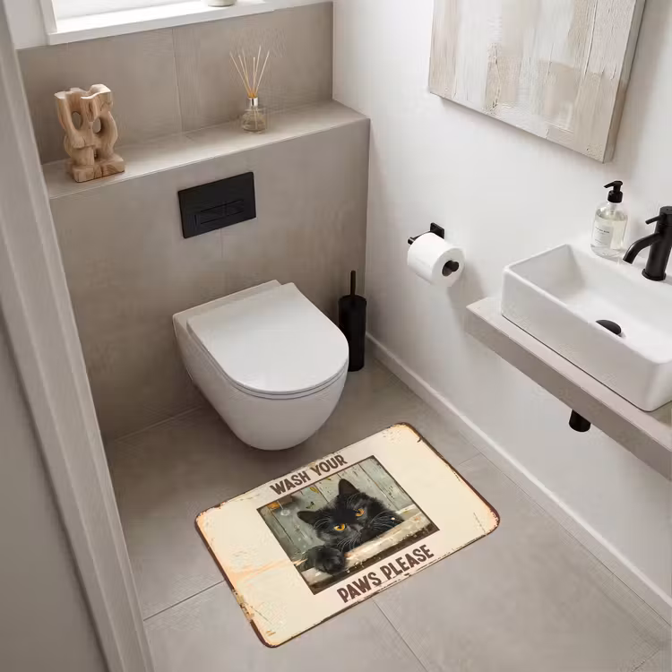 Vintage - Kat - Quotes - Wash your paws please - Spreuken Badmat middel -sfeer4