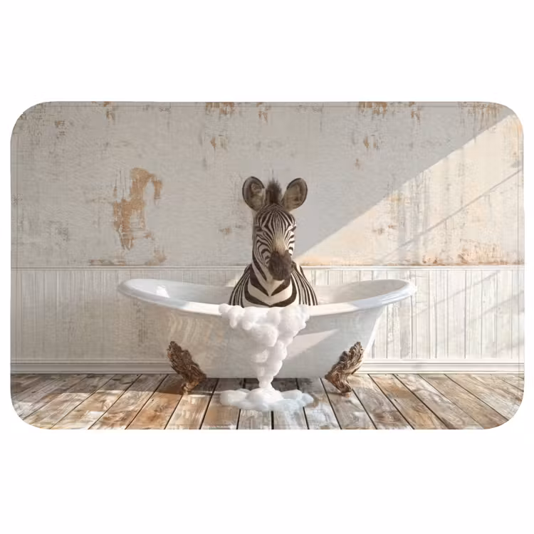 Vintage - Zebra - Wilde dieren - Badkuip Badmat middel -3d