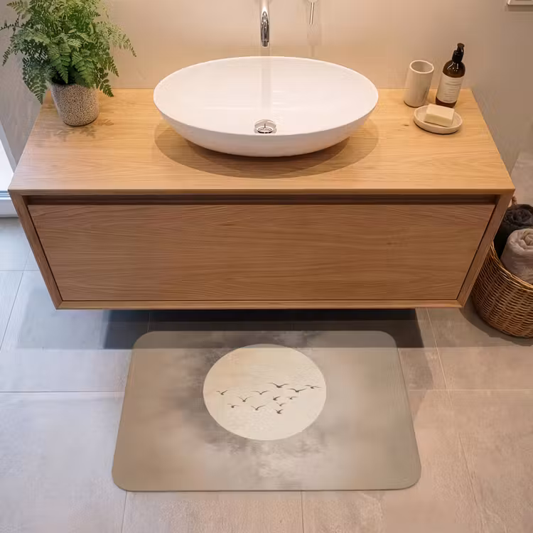 Vogel - Beige - Japandi Badmat middel -sfeer1