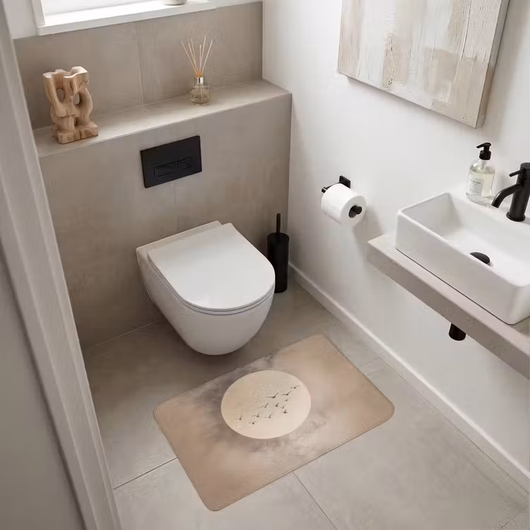 Vogel - Beige - Japandi Badmat middel -sfeer4