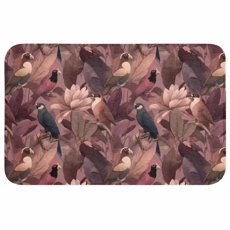 Vogels - Bladeren - Roze Badmat middel 997 -3d