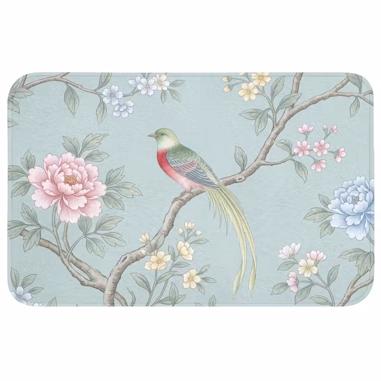 Vogel - Bloemen - Kleurrijk Badmat middel -3d