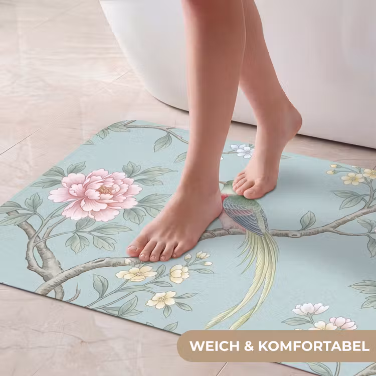 Vogel - Bloemen - Kleurrijk Badmat middel -USP_ZachtDE