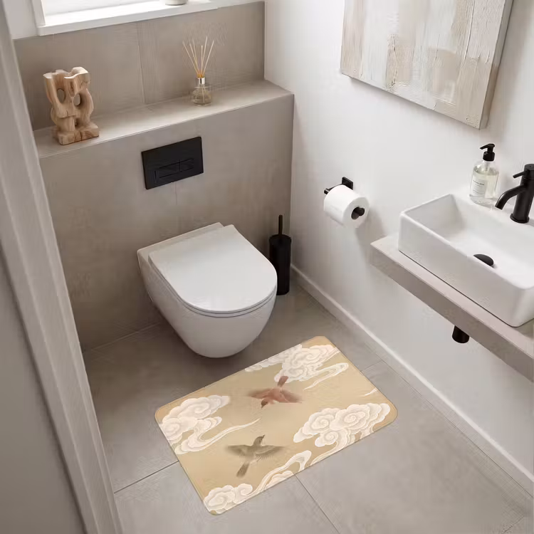 Vogels - Vliegen - Beige Badmat middel -sfeer4