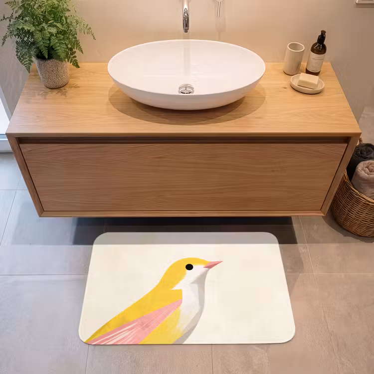Vogel - Minimalistisch - Geel Badmat middel -sfeer1