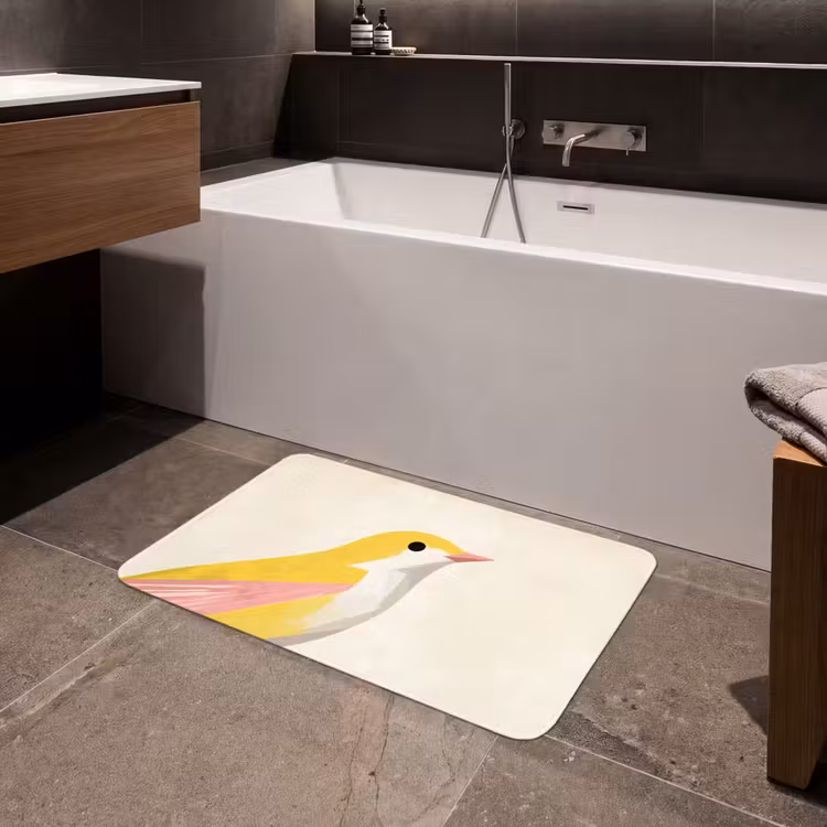 Vogel - Minimalistisch - Geel Badmat middel -sfeer3