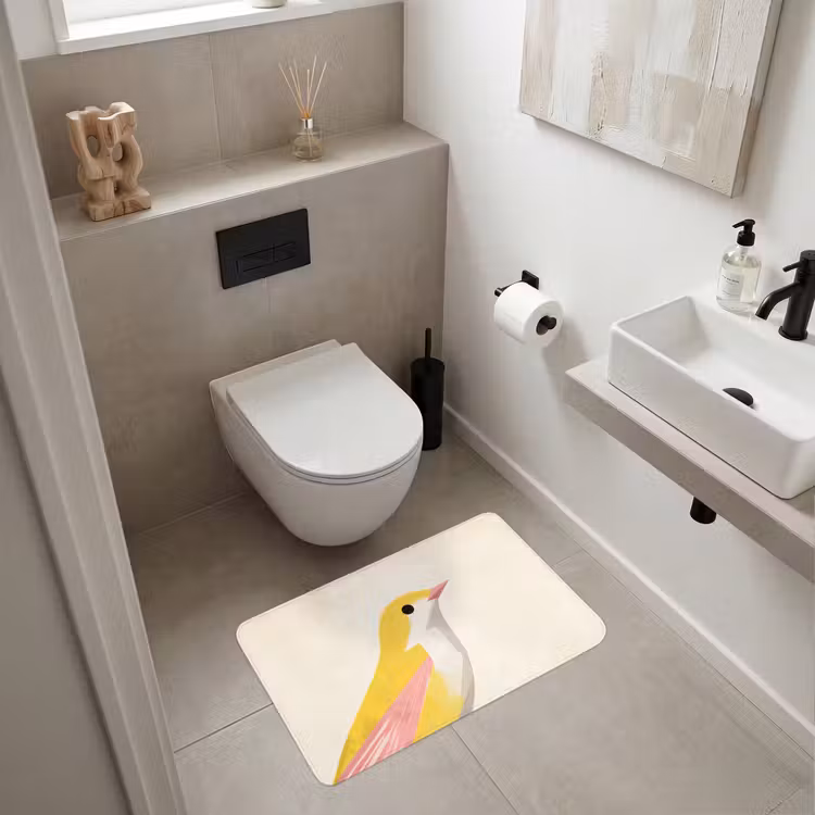 Vogel - Minimalistisch - Geel Badmat middel -sfeer4