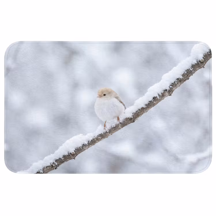 Vogeltje - Sneeuw - Tak - Winter - Zacht Badmat middel -3d
