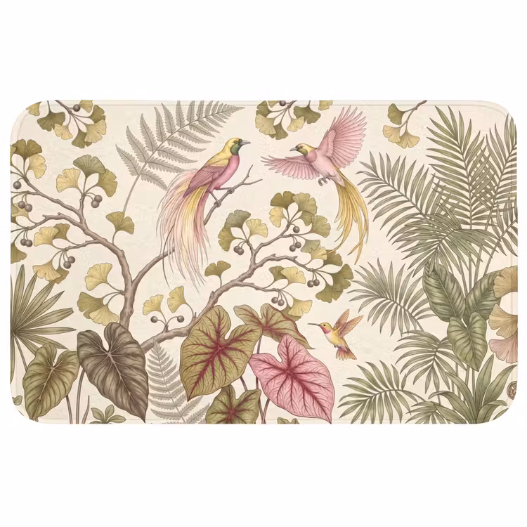 Vogels - Tropisch - Botanisch - Roze Badmat middel -3d