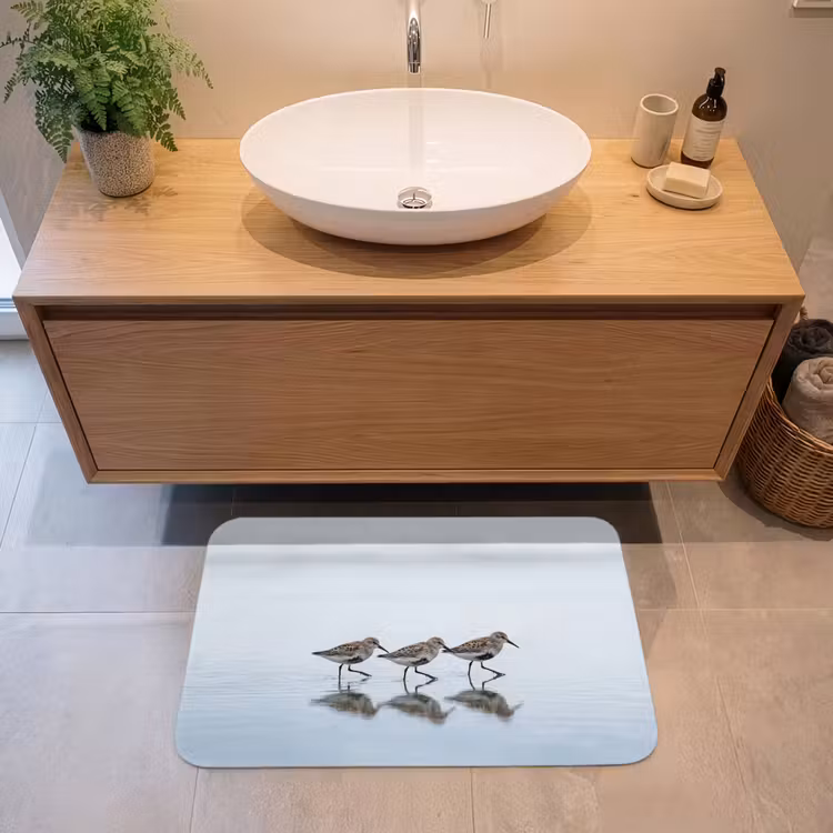 Vogels - Water - Grijs Badmat middel -sfeer1