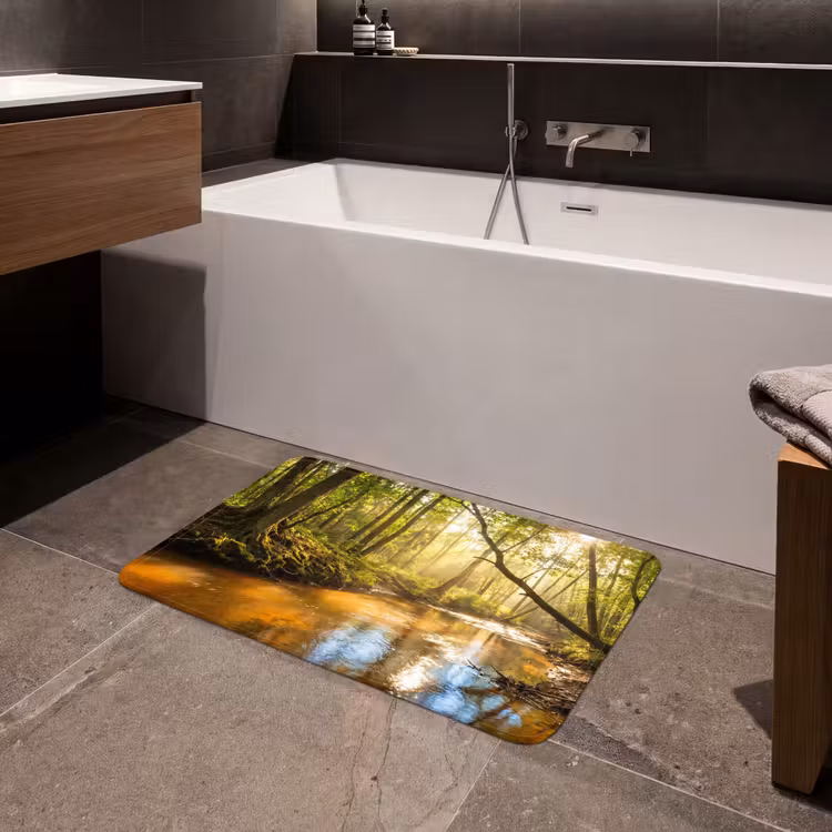 Bos - Beek - Zonlicht - Natuur - Groen Badmat middel -sfeer3