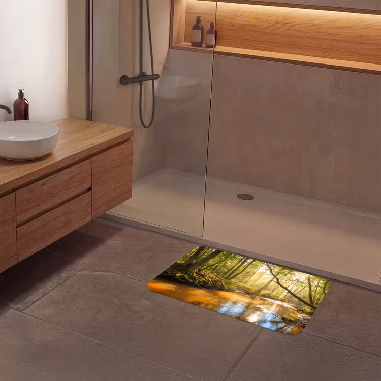 Bos - Beek - Zonlicht - Natuur - Groen Badmat middel -sfeer2