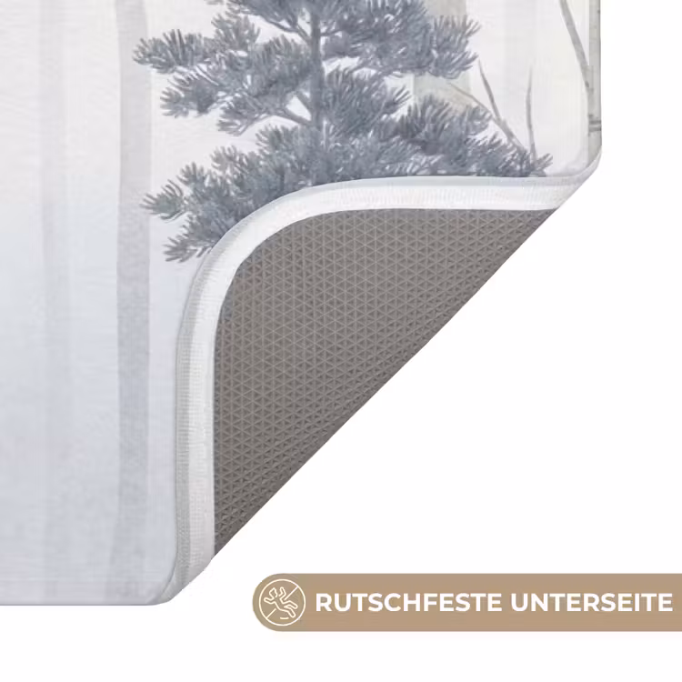 Bos - Bomen - Mist - Natuur - Illustratie - Grijs Badmat middel -USP_AntislipDE