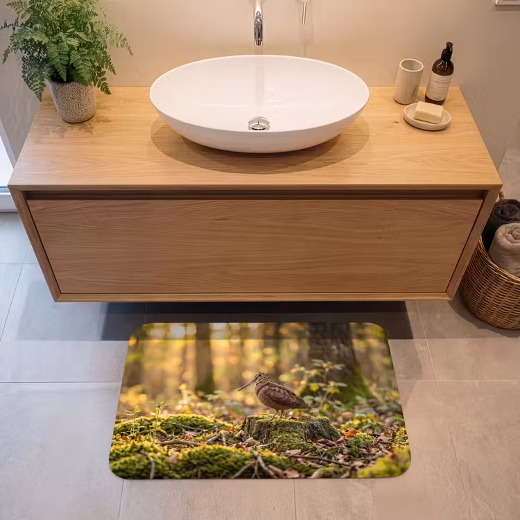 Houtsnip - Bos - Bladeren - Herfst - Gecamoufleerd Badmat middel -sfeer1