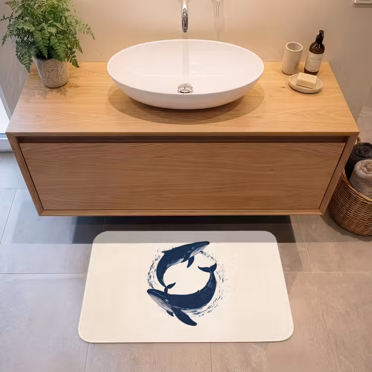 Walvissen - Spetters - Cirkel - Donkerblauw Badmat middel -sfeer1