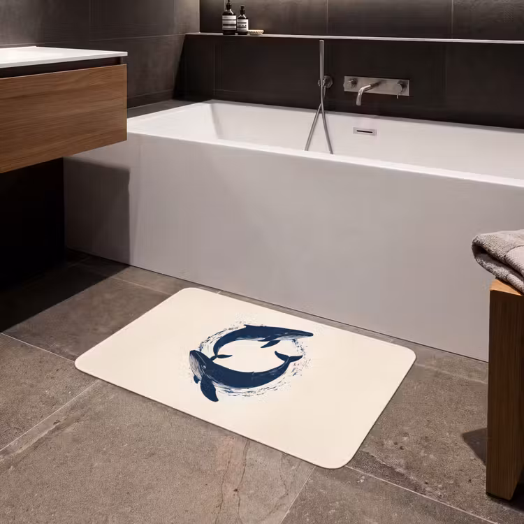 Walvissen - Spetters - Cirkel - Donkerblauw Badmat middel -sfeer3