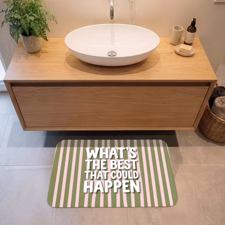 What's the best that could happen - Strepen - Groen - Roze Badmat middel -sfeer1