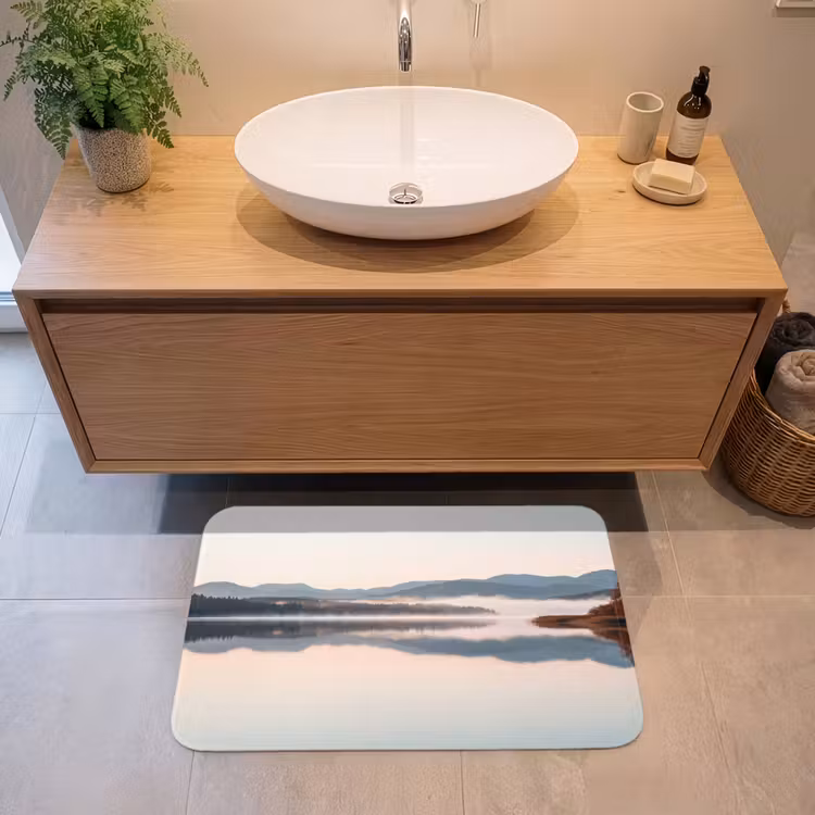 Water - Bomen - Mistlaag Badmat middel -sfeer1