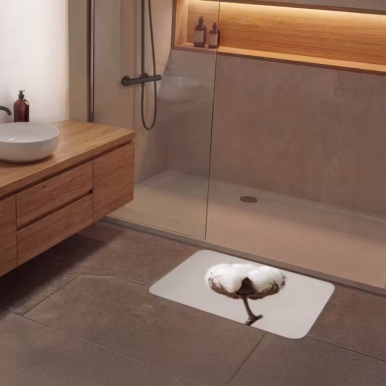 Katoenbol - Minimalistisch - Wit Badmat middel -sfeer2