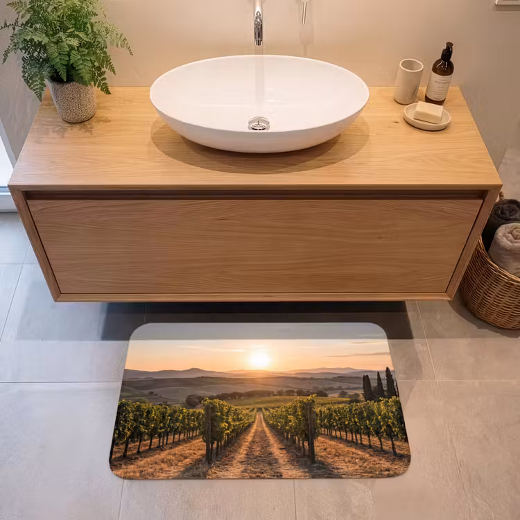 Wijngaard - Zonsondergang - Landschap Badmat middel -sfeer1