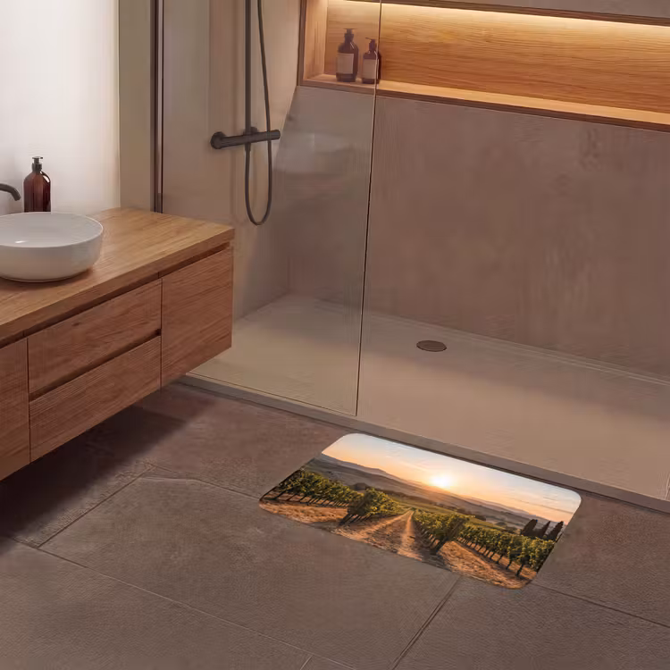 Wijngaard - Zonsondergang - Landschap Badmat middel -sfeer2