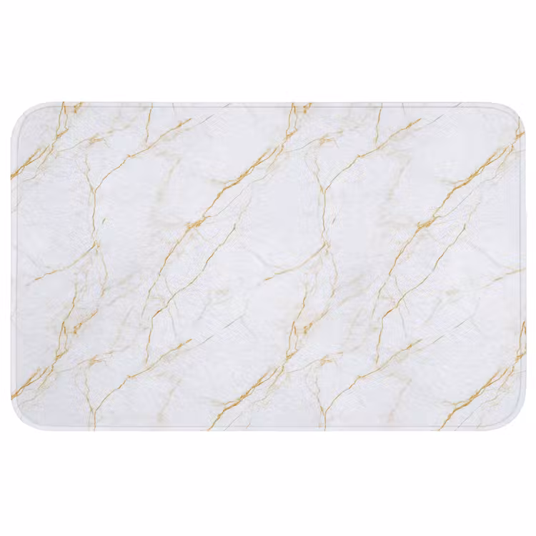 Wit - Marmer - Goud - Luxueus Badmat middel 997 -3d