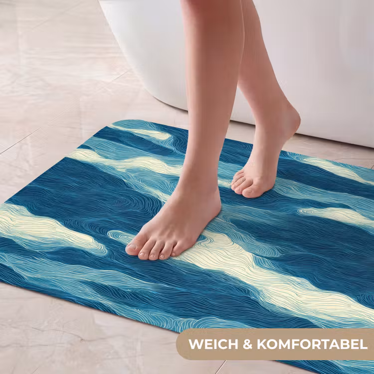 Golven - Abstract - Patroon - Blauw - Wit Badmat middel 997 -USP_ZachtDE