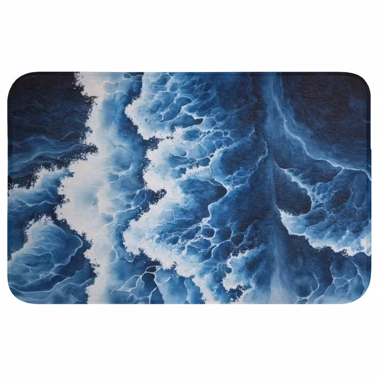 Golven - Blauw - Schuim Badmat middel -3d