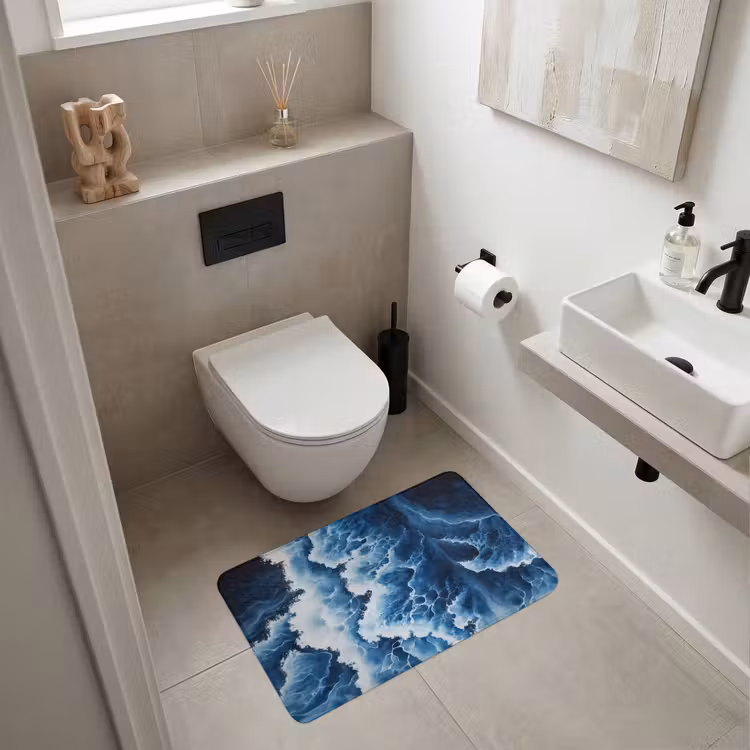 Golven - Blauw - Schuim Badmat middel -sfeer4