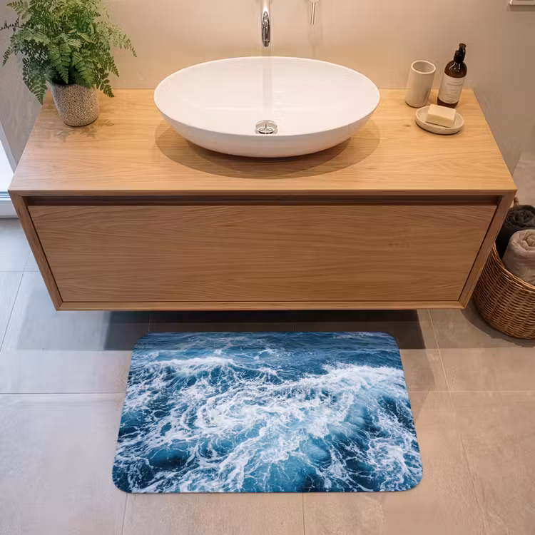 Golven - Oceaan - Blauw Badmat middel -sfeer1