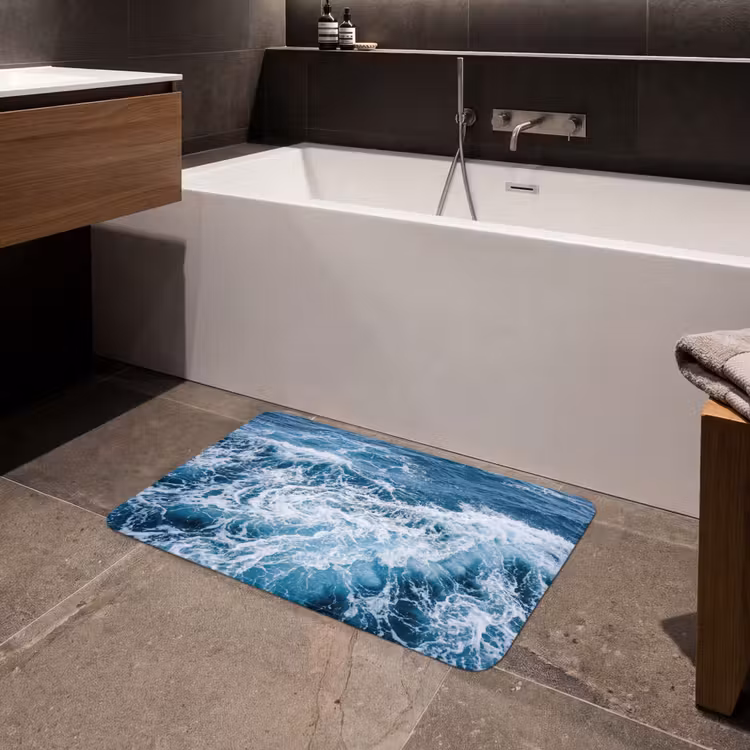 Golven - Oceaan - Blauw Badmat middel -sfeer3
