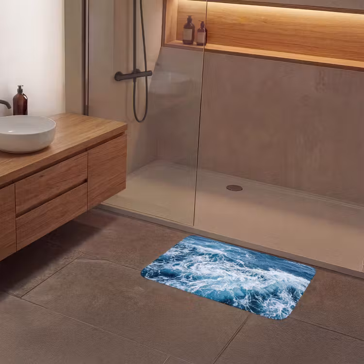 Golven - Oceaan - Blauw Badmat middel -sfeer2