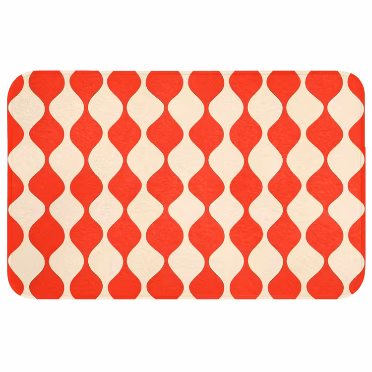 Golvend patroon - Retro - Rood - Beige Badmat middel 997 -3d