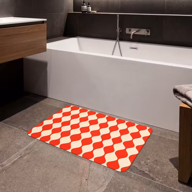 Golvend patroon - Retro - Rood - Beige Badmat middel 997 -sfeer3