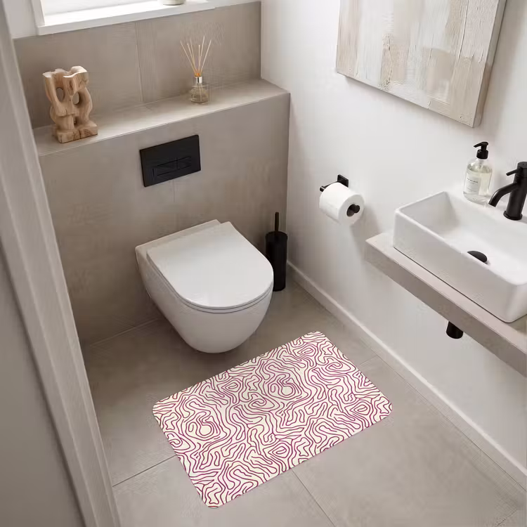 Kronkelende lijn - Magenta - Crème Badmat middel 997 -sfeer4