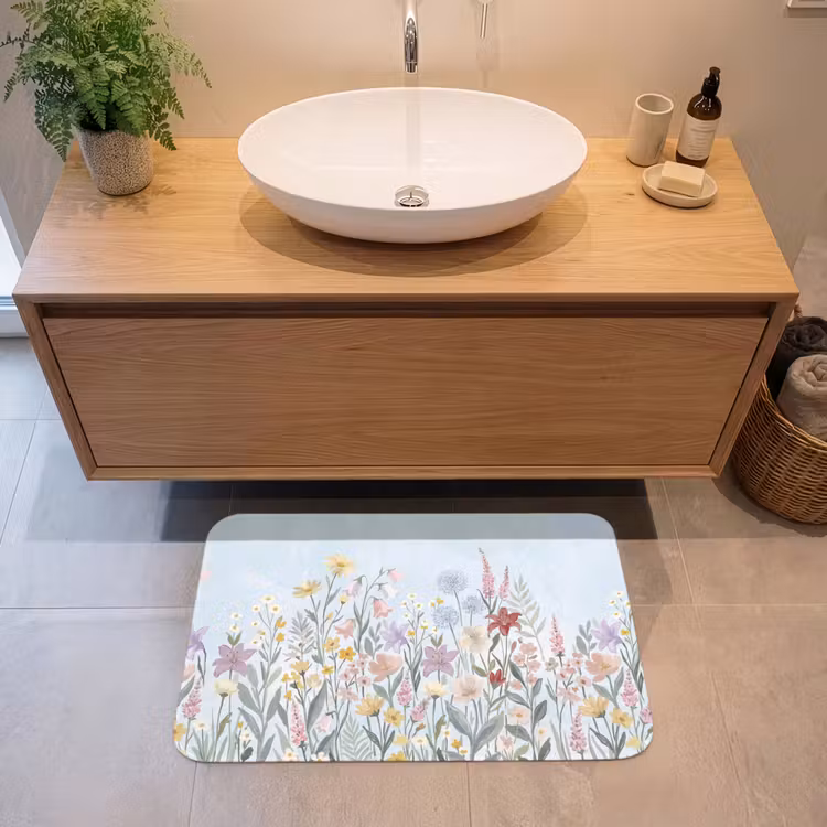 Weidebloemen - Illustratie - Kleurrijk Badmat middel -sfeer1