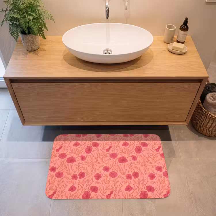 Weidebloemen - Romantisch - Roze Badmat middel 997 -sfeer1