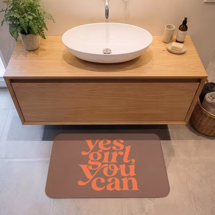 Yes girl you can - Oranje - Bruin Badmat middel -sfeer1