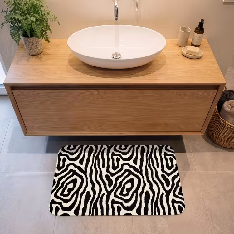 Zebra - Abstract - Zwart Badmat middel 997 -sfeer1