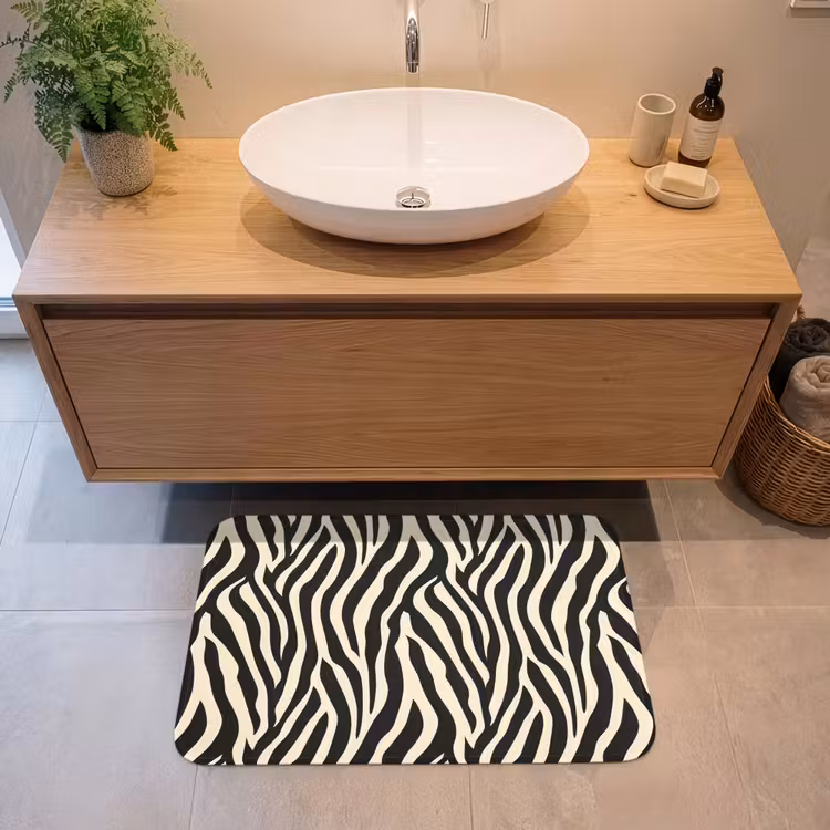 Zebra - Print - Klassiek - Zwart Badmat middel 997 -sfeer1