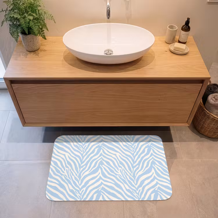 Zebra - Motief - Blauw - Wit Badmat middel 997 -sfeer1