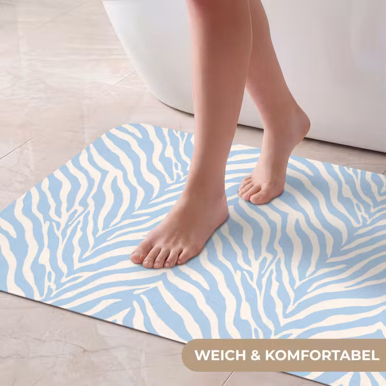 Zebra - Motief - Blauw - Wit Badmat middel 997 -USP_ZachtDE