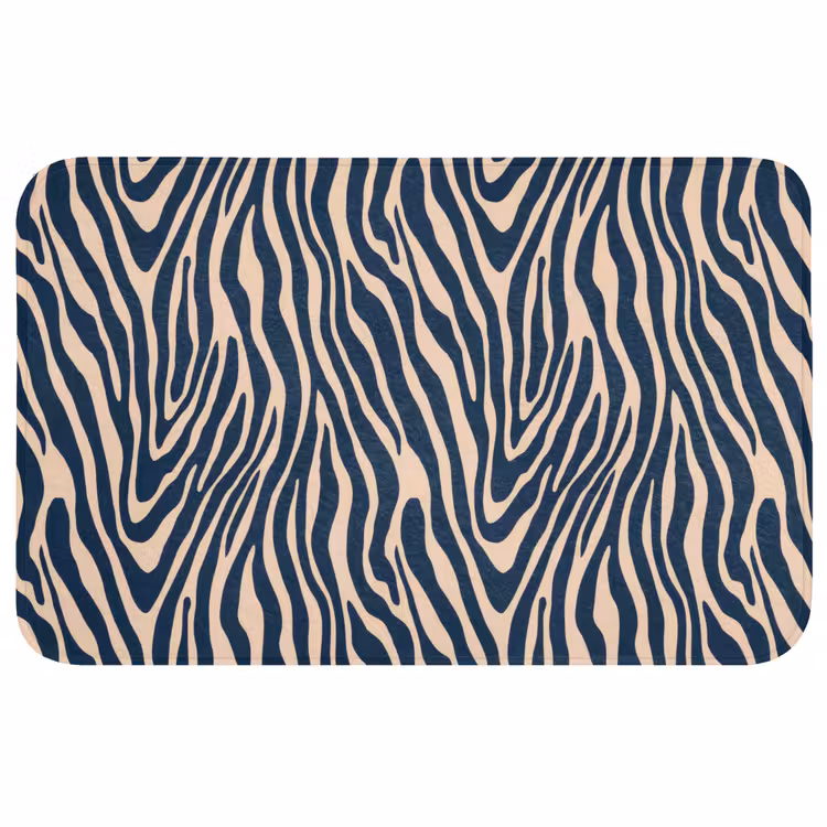 Zebra - Patroon - Blauw - Beige Badmat middel 997 -3d
