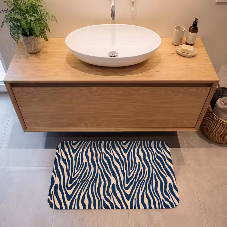 Zebra - Patroon - Blauw - Beige Badmat middel 997 -sfeer1