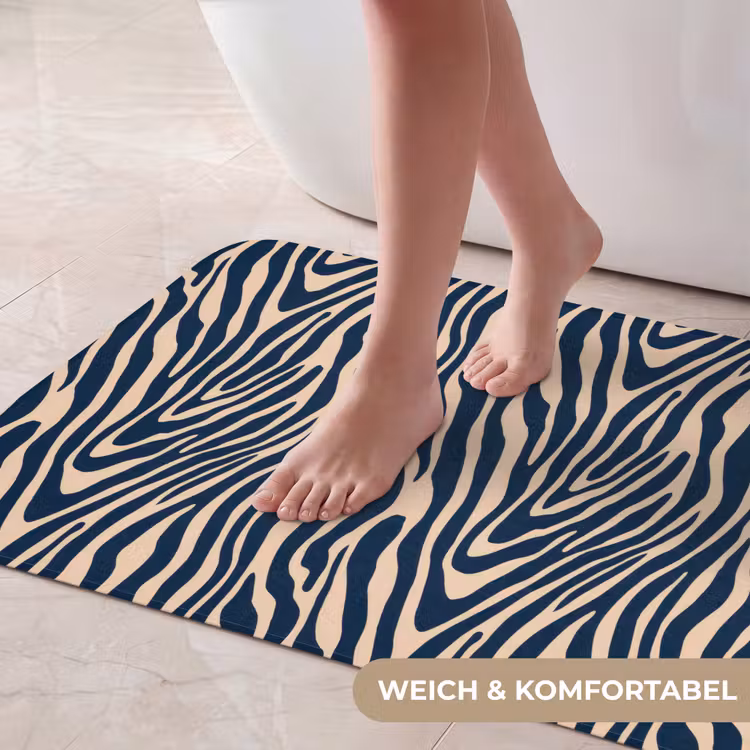 Zebra - Patroon - Blauw - Beige Badmat middel 997 -USP_ZachtDE