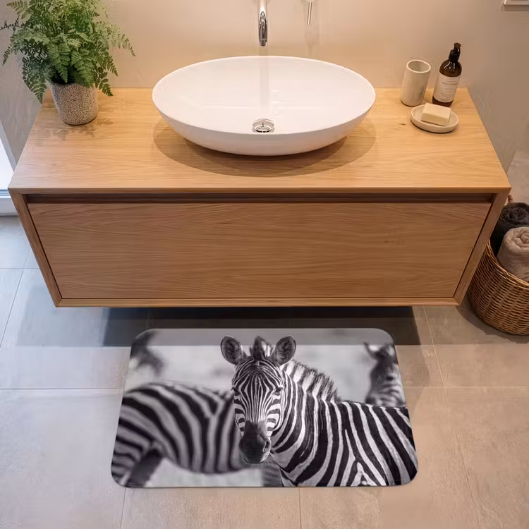 Zebra's - Zwart - Wit Badmat middel -sfeer1
