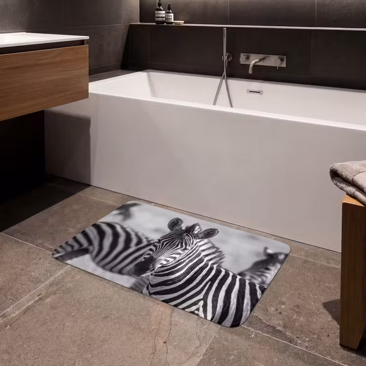 Zebra's - Zwart - Wit Badmat middel -sfeer3